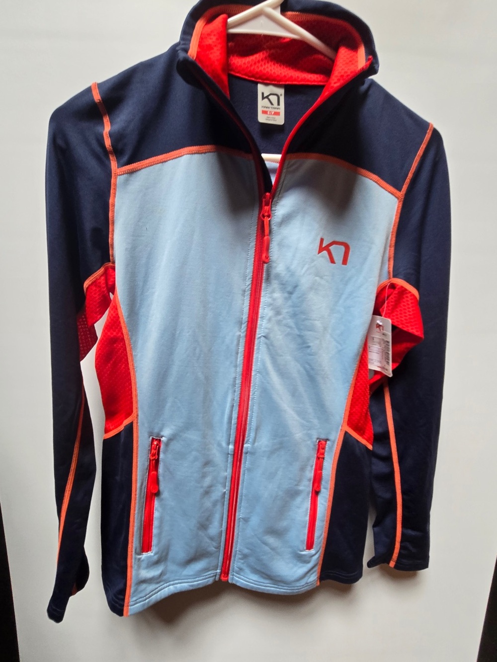 Kari Traa Light Blue and Navy Zip-Up Hoodie with Red Accents